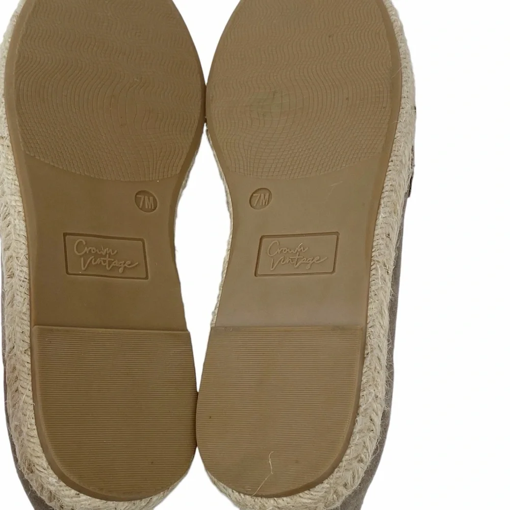Crown Vintage Crimson Espadrille Shoes Tan Suede Leather Slip On Platform Size 7
